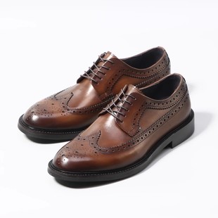 普洛克正品 男皮鞋漆皮头层牛皮增高跟工装英伦风真皮商务正装鞋