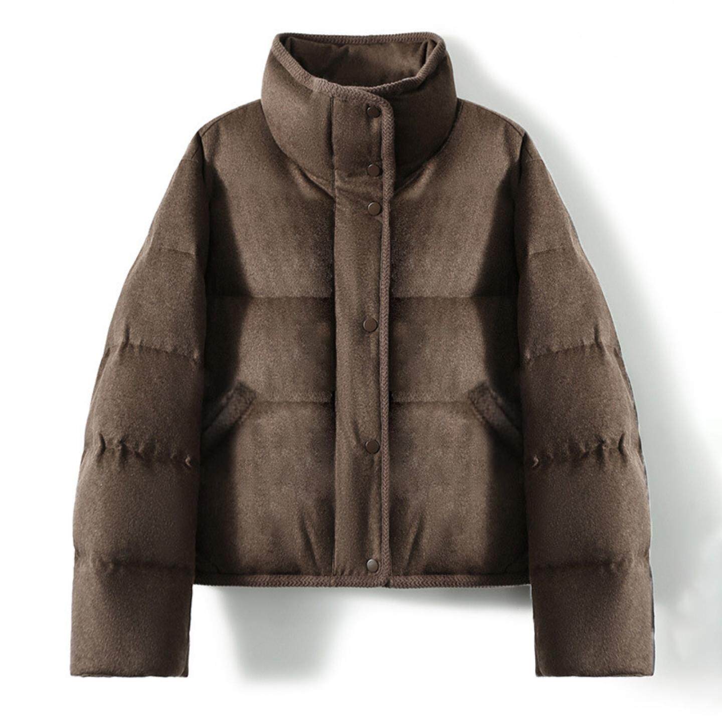 普洛克正品 外轻奢莱赛尔羊毛95白鹅绒立领羽绒服冬短款女装上衣