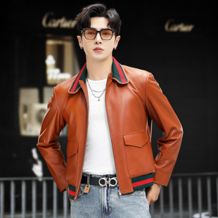 大码 普洛克正品 潮流时尚 真皮衣A级绵羊皮夹克短款 机车服外套 男装