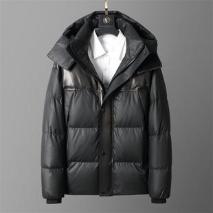 普洛克正品 秋冬新款真皮皮羽绒男士绵羊皮夹克连帽外套