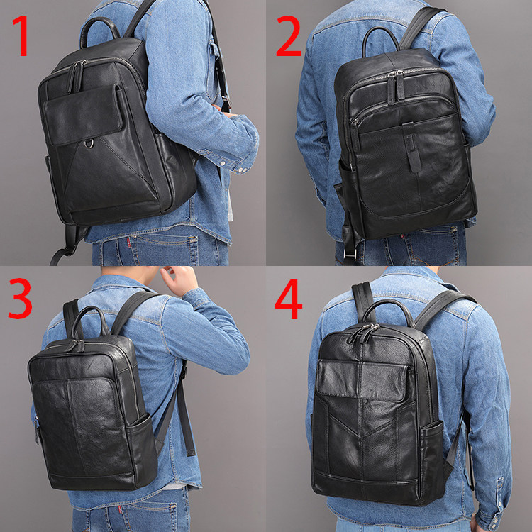 普洛克正品 柔软牛皮双肩包男真皮包商务头层牛皮春季学生包