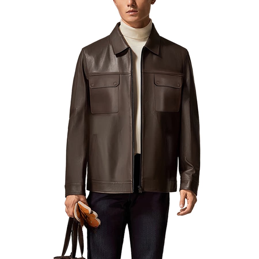 普洛克正品 雷总同款穿搭男A级绵羊皮短款夹克1034工装皮衣外套