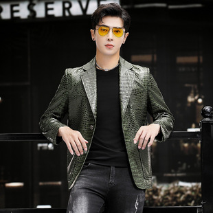 修身 普洛克正品 绵羊皮机车皮夹克韩版 真皮衣连帽短款 外套潮 男装