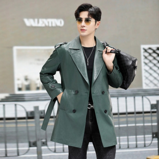 普洛克正品男装 真皮羽绒服皮衣中长款连帽绵羊皮夹克加绒厚外套