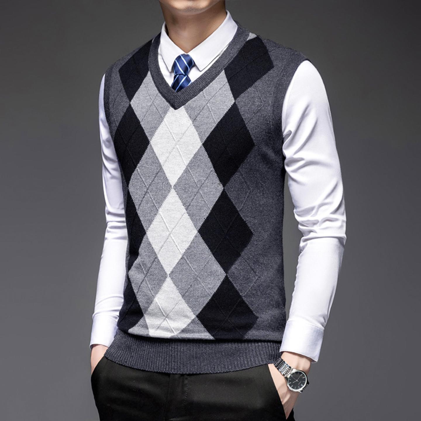 普洛克正品 冬新款男士针织背心V领加厚针织坎肩男衫保暖马甲爆款