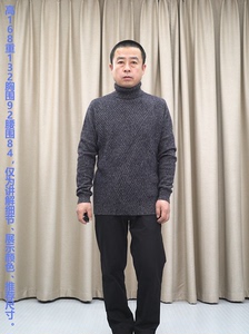 可翻高领毛衣男 普洛克正品经典 加厚8针粗毛线 纯羊毛灰色羊毛衫