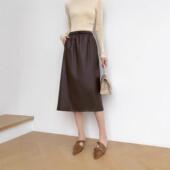高腰显瘦修身 绵羊皮中长款 真皮裙开叉半身裙包臀 女装 普洛克正品