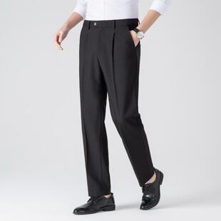 普洛克正品 新款男士休闲直筒小西裤垂坠感直筒商务西裤黑色长裤