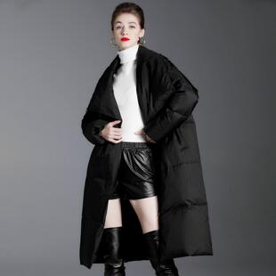 普洛克正品羽绒服女秋冬冬装新款H版宽松高领中长款时尚白鸭绒爆