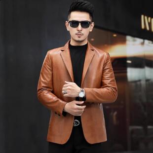 外套中年商务休闲西服夹克 真皮衣头层绵羊皮西装 普洛克正品 男装