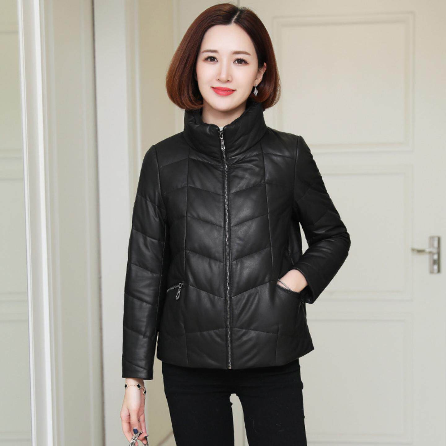 普洛克正品 女冬款短款小个子立领绵羊皮夹克羽绒服外套秋冬上衣