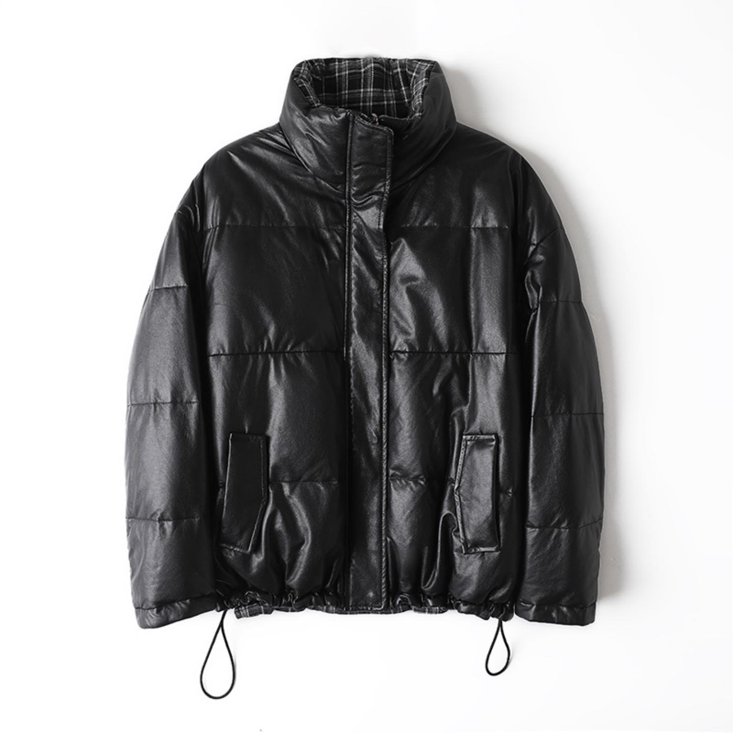 普洛克正品 真皮衣秋冬绵羊皮正反两穿90鹅绒休闲面包羽绒服外套