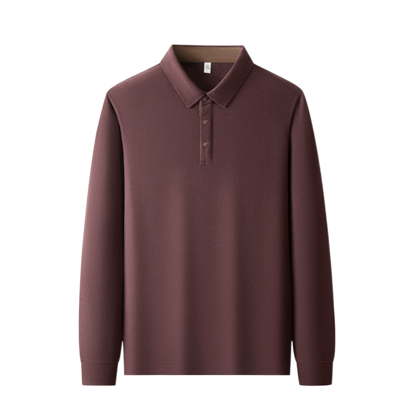 普洛克正品 羊毛莱赛尔秋冬男翻领POLO衫双面德绒加厚打底长袖t恤