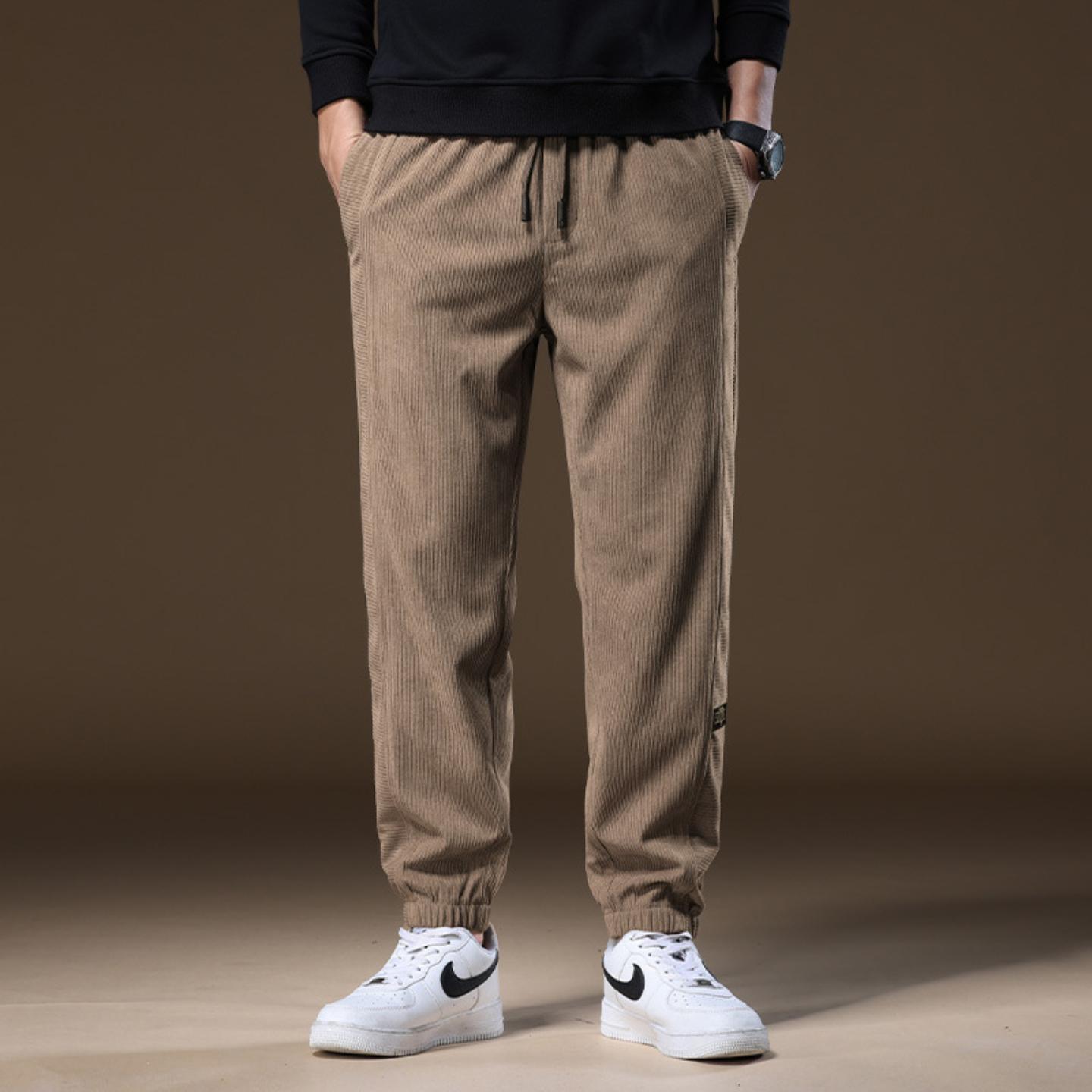 普洛克正品 休闲裤灯芯绒系带松紧腰束脚裤子学生宽松九分裤卫裤