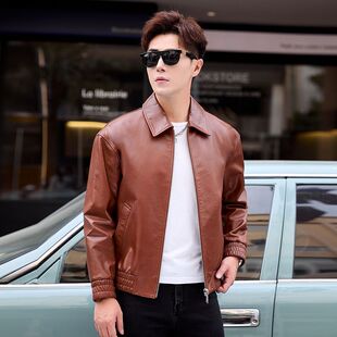 宽松青年外套潮 真皮衣头层牛皮机车皮夹克落肩袖 普洛克正品 男装