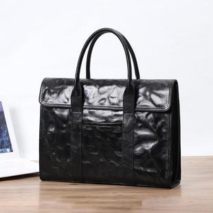 普洛克正品 男包头层牛皮手抓纹公文包真皮男士手提包旅行电脑包