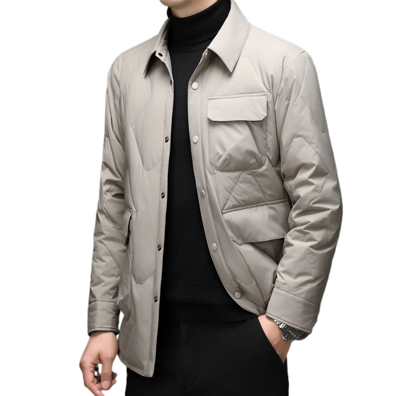 普洛克正品 90白鸭绒潮流轻羽绒服秋冬男中长款翻领保暖夹克外套