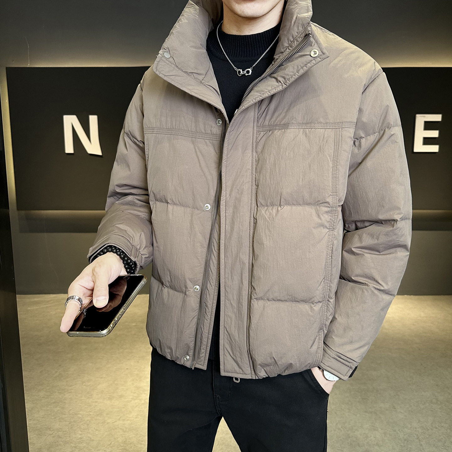 普洛克正品 加厚白鸭绒立领羽绒服男士短款潮牌韩版休闲保暖外套