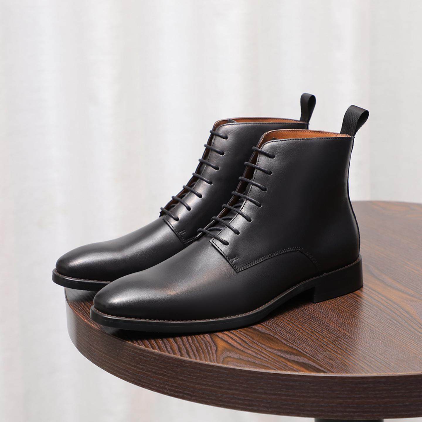 普洛克正品 系带短靴尖头马丁靴真皮高帮系带英伦商务皮鞋英伦风