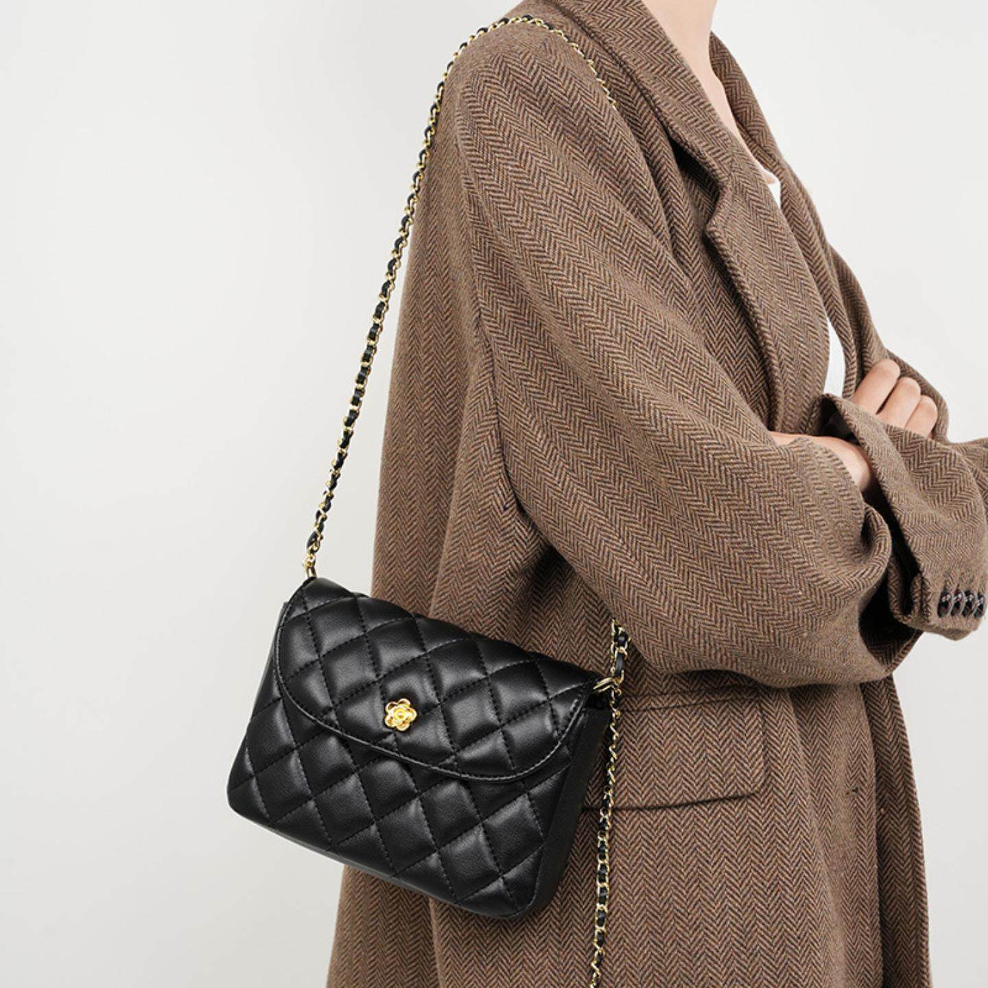 普洛克正品 头层牛皮包包新款女包斜挎包女真皮单肩包链条包女款