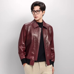 头层牛皮真皮衣立领短机车皮夹克休闲外套潮 新款 普洛克正品 男装