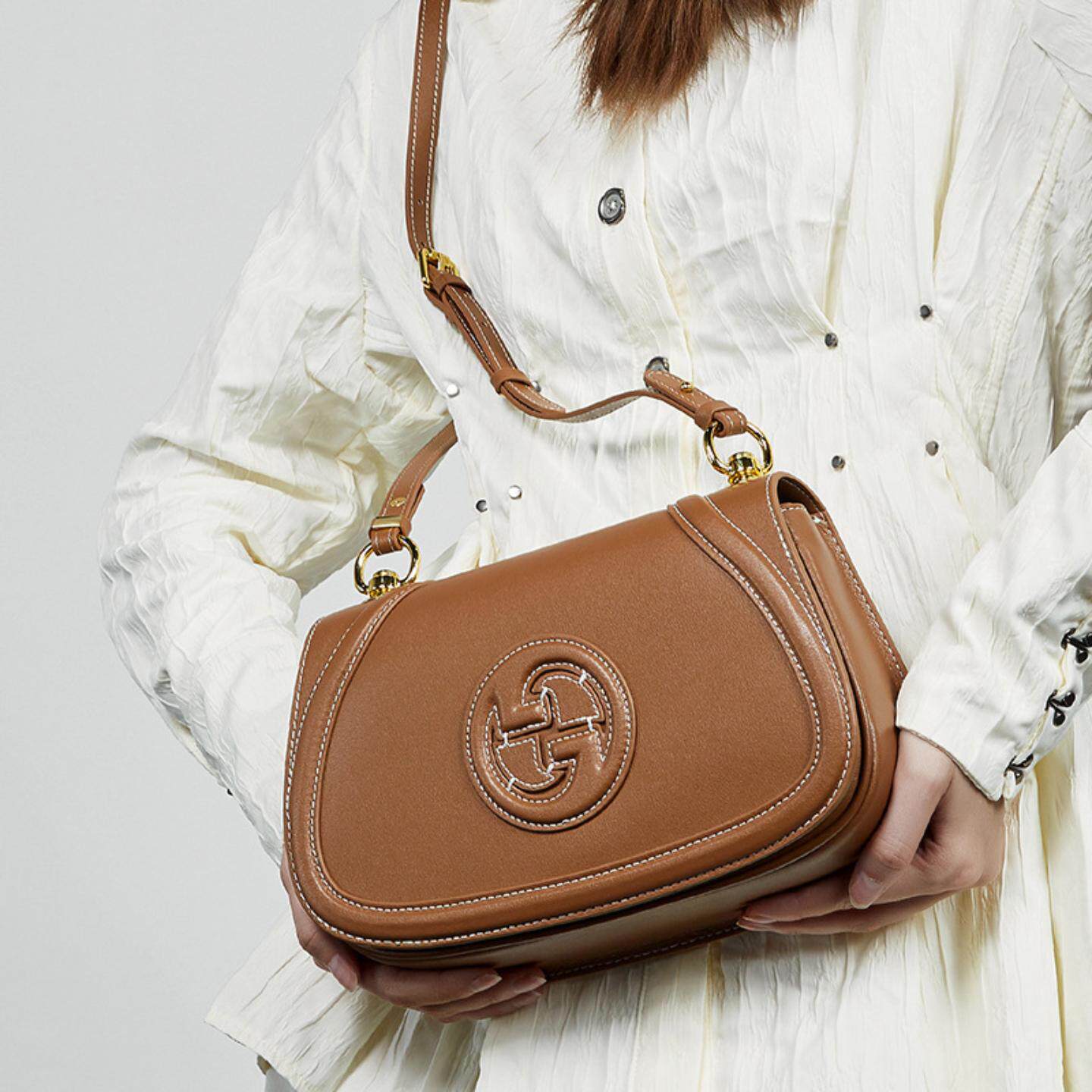 普洛克正品 头层牛皮真皮高级感复古单肩斜挎女包百搭轻奢腋下包