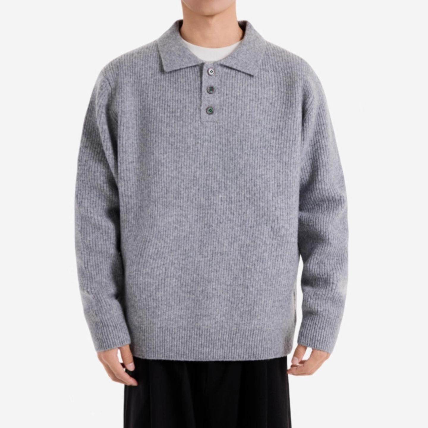 普洛克正品 风polo领毛衣男宽松休闲复古潮牌翻领内搭男装针织衫