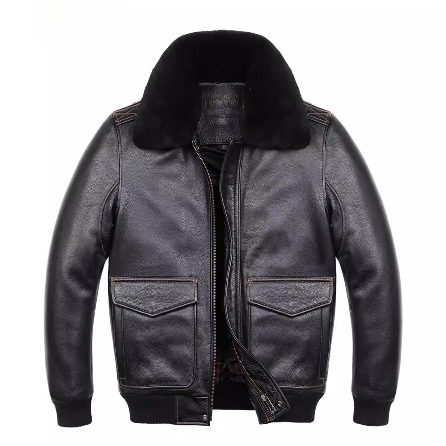 普洛克正品男装 新款美式飞行服真皮皮衣头层牛皮皮夹克加厚外套