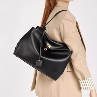 普洛克正品 头层全牛皮真皮女包斜挎单肩包腋下手提大容量黑色包