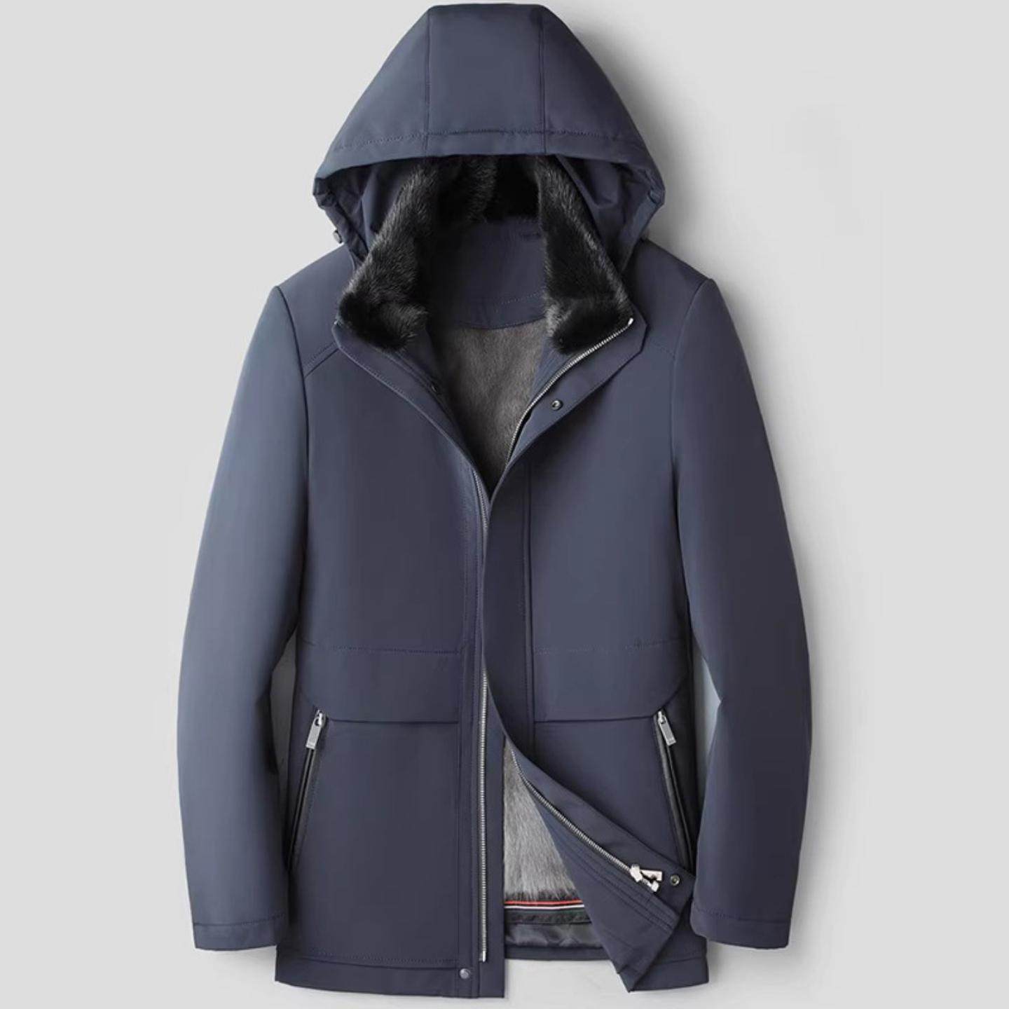 普洛克正品 皮毛一体中长款连帽尼克服整貂进口水貂内胆冬季外套