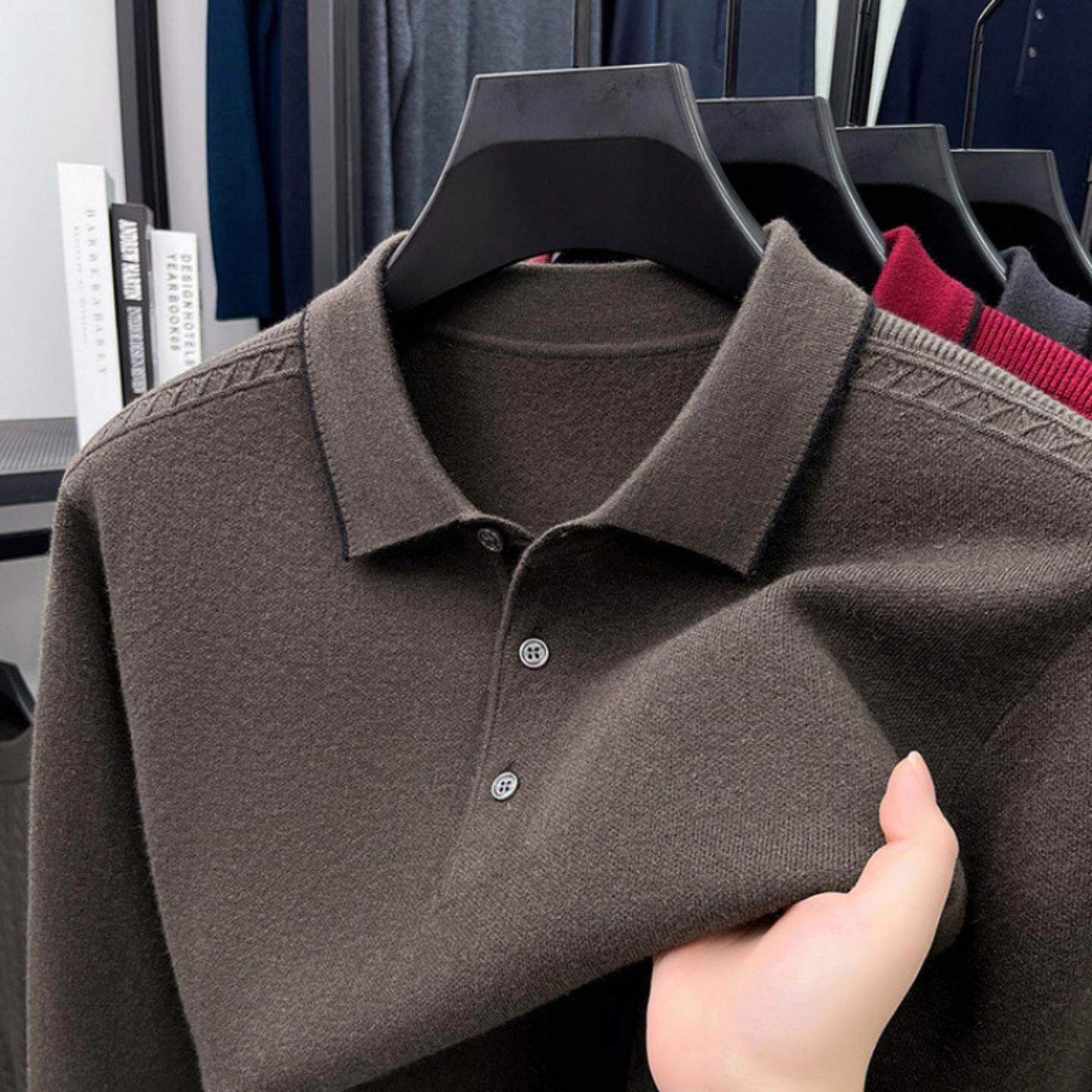 普洛克正品 商务羊毛衫长袖T恤男春秋冬中老年爸爸休闲打底POLO衫