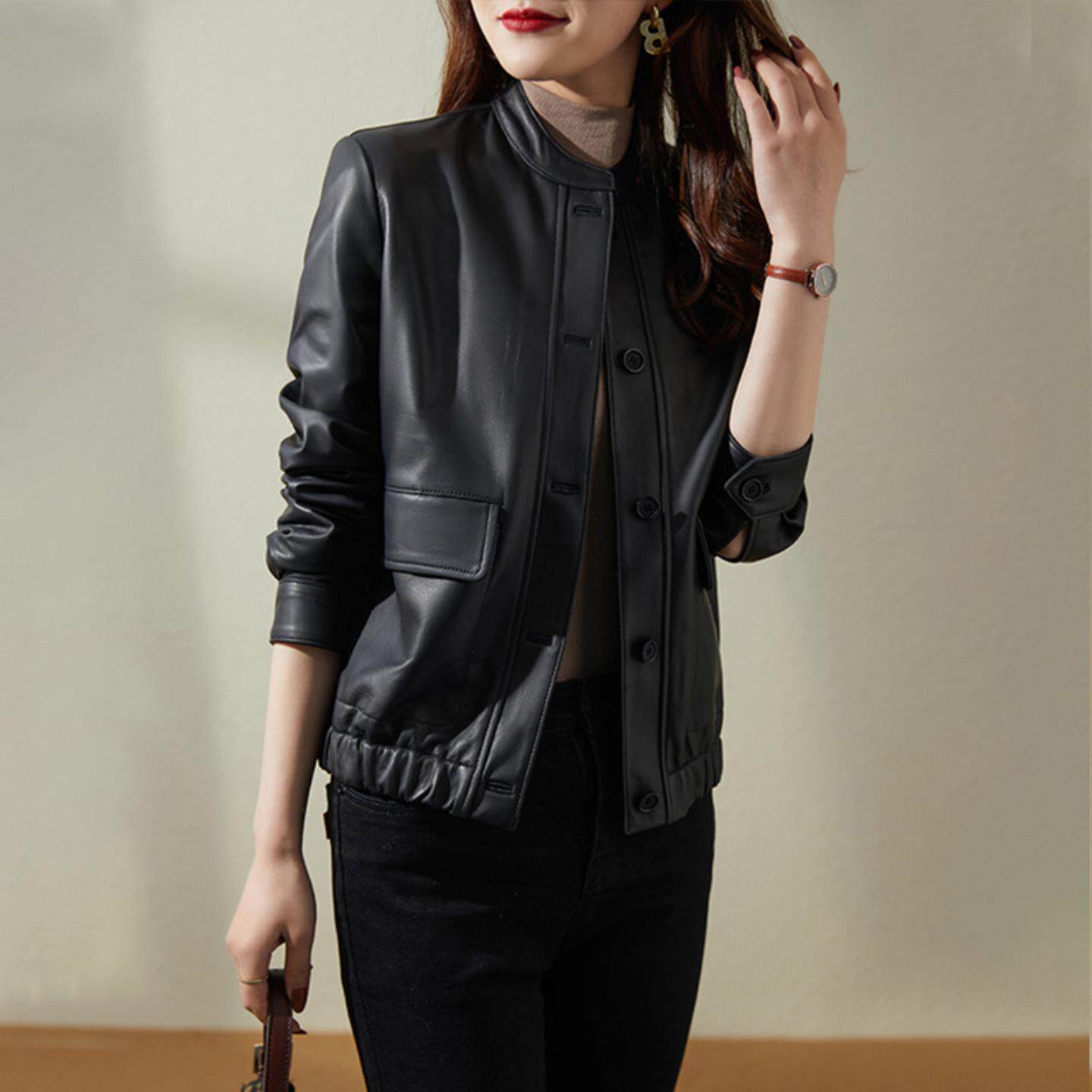 普洛克正品 高级感短款小西装外套3色春秋冬季女装户外上衣真皮衣