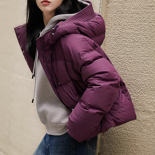 普洛克正品95白鹅绒蓬松泡芙羽绒服女连帽短款小个子冬加厚外套