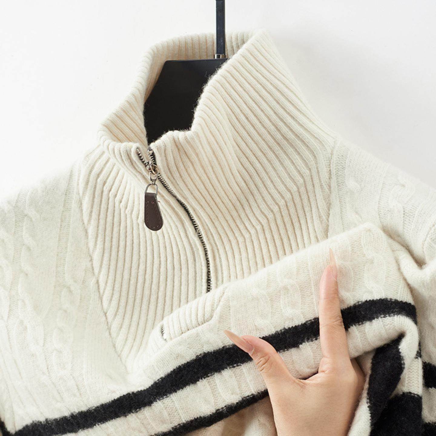 普洛克正品 纺7针加厚拉链可翻高领100羊毛毛衣青年时尚针织衫