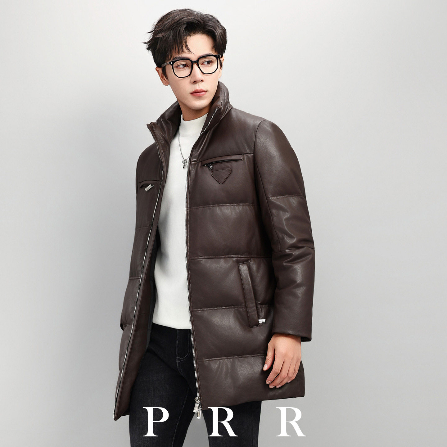 普洛克正品 真皮皮衣男士绵羊皮立领白鹅绒羽绒服皮夹克加厚外套