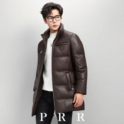 普洛克正品 真皮皮衣男士绵羊皮立领白鹅绒羽绒服皮夹克加厚外套
