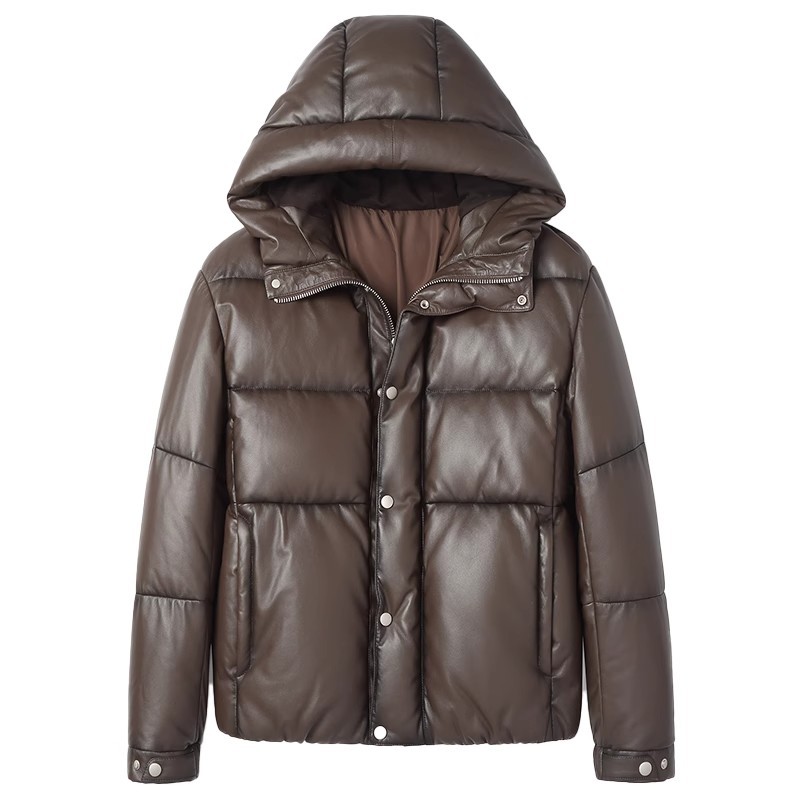 普洛克正品  A级绵羊皮鹅绒面包羽绒服皮衣男真皮连帽加厚潮