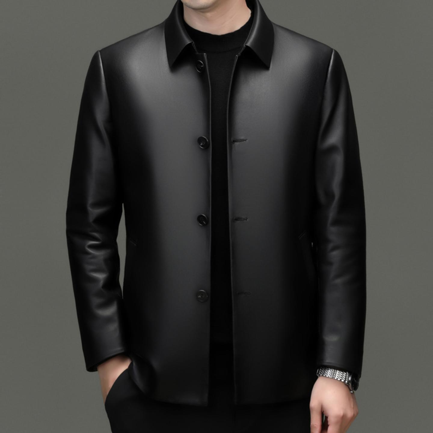 普洛克正品 宁真皮羽绒皮衣男翻领头层绵羊皮可脱卸白鹅绒皮夹克