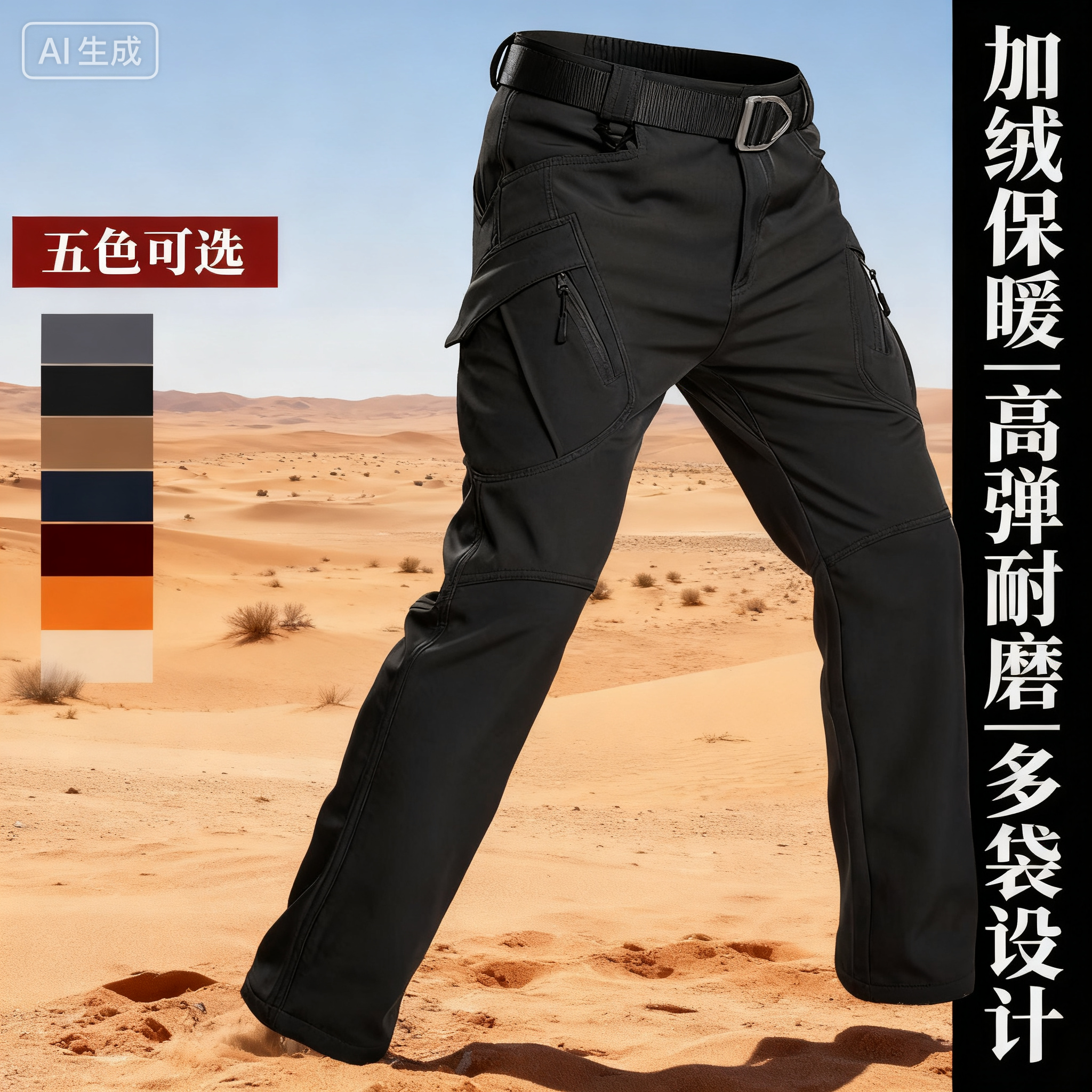 多口袋战术教官户外软壳男士冲锋裤冬季加绒加厚防风防水抓绒