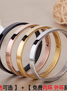 情侣手镯刻字 简约韩版钛钢学生闺蜜男女百搭 玫瑰金黑色金色手环