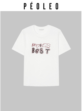 【3件95折】飘蕾白色短袖T恤女夏季韩版宽松刺绣圆领恤别致半袖