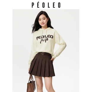 【3件95折】飘蕾米白色连帽抽绳毛衣女秋冬宽松学院风减龄针织衫