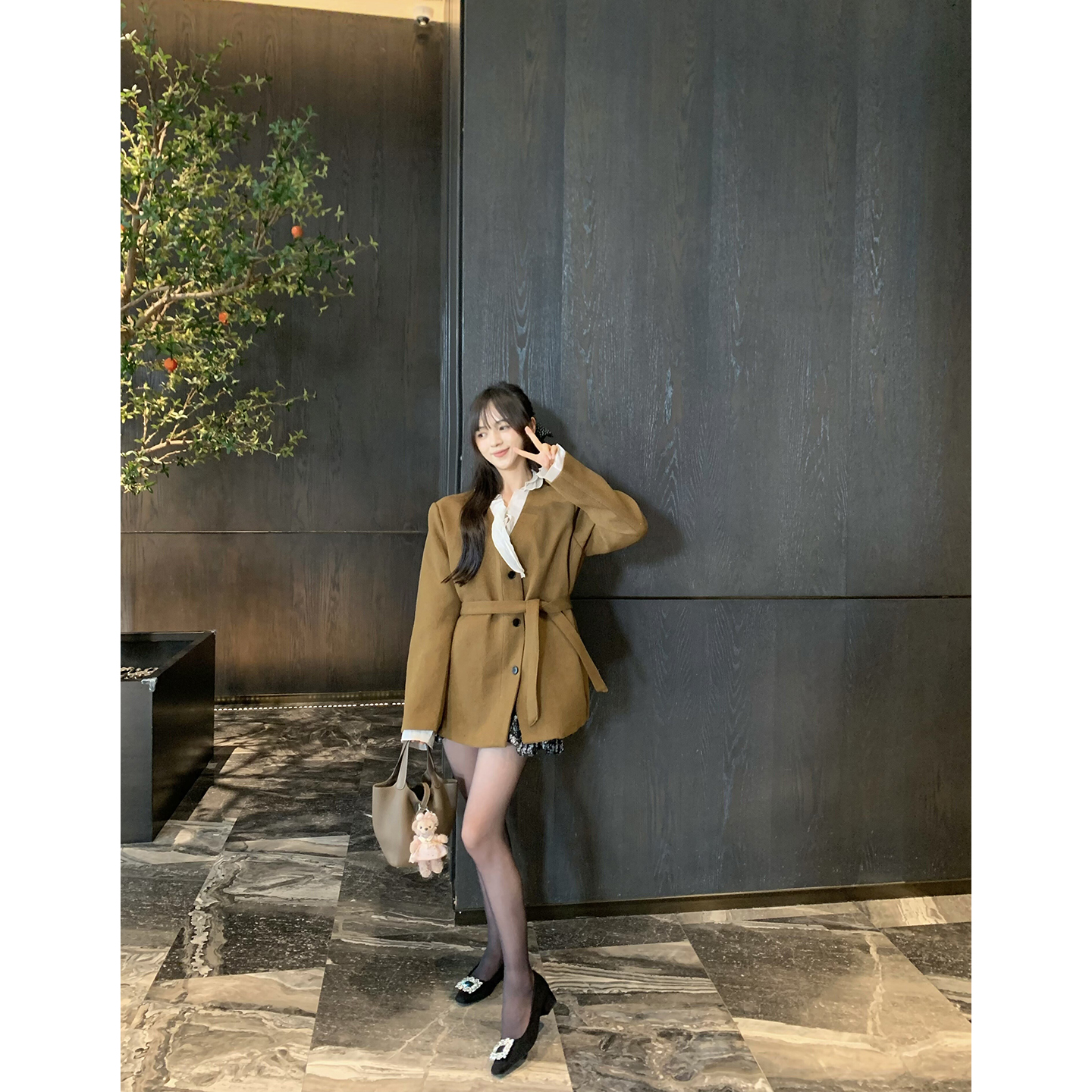 （吴大笑）许我长欢～独特木耳边设计内胆羽绒气质显瘦羊毛外套女