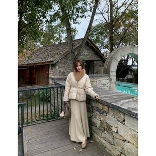 国风盘扣收腰v领毛毛提花刺绣羽绒服 风知花信～新中式 吴大笑