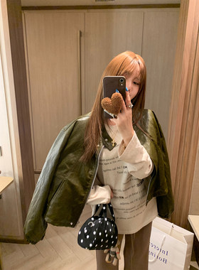 （吴大笑）月沁清禾～洋气复古高级感宽松百搭显瘦立领皮衣外套女