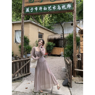 （吴大笑）云栖浅禾～气质设计感小众纯欲遮肉显瘦朦胧网纱连衣裙