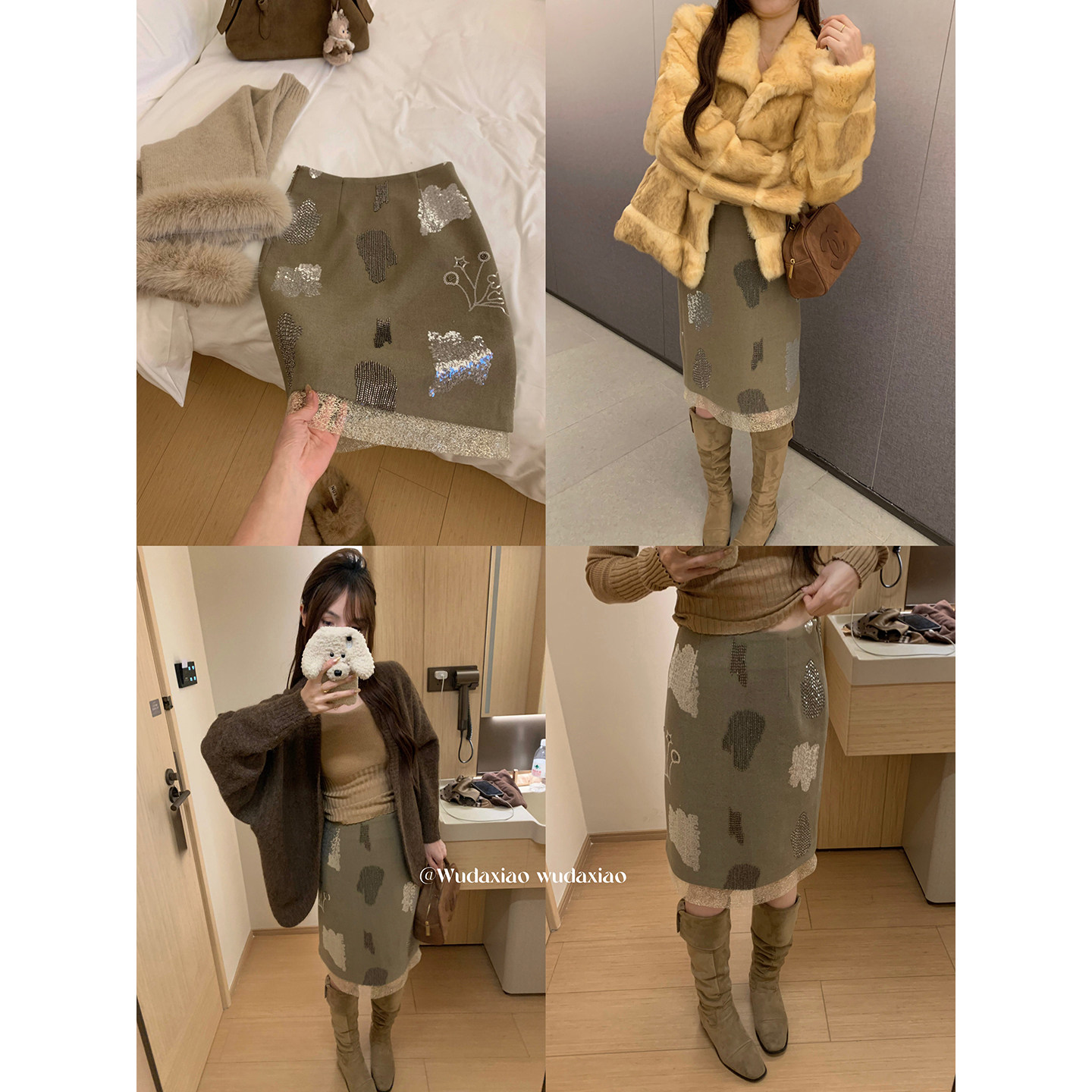 （吴大笑）洋槐白莉～温柔气质设计感人工立体珠片刺绣重工半身裙,女装/女士精品,半身裙,淘宝优惠券,粉丝福利购,淘宝优惠卷