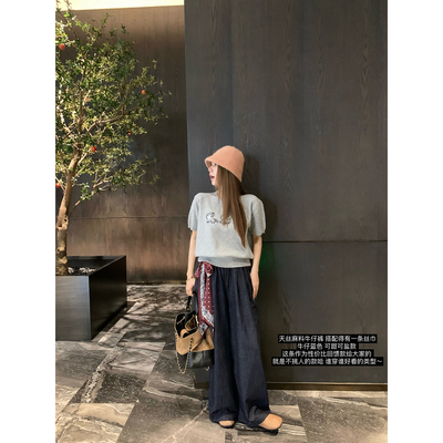 （吴大笑）张弛有度～小众设计感复古时髦百搭天丝麻料阔腿牛仔裤