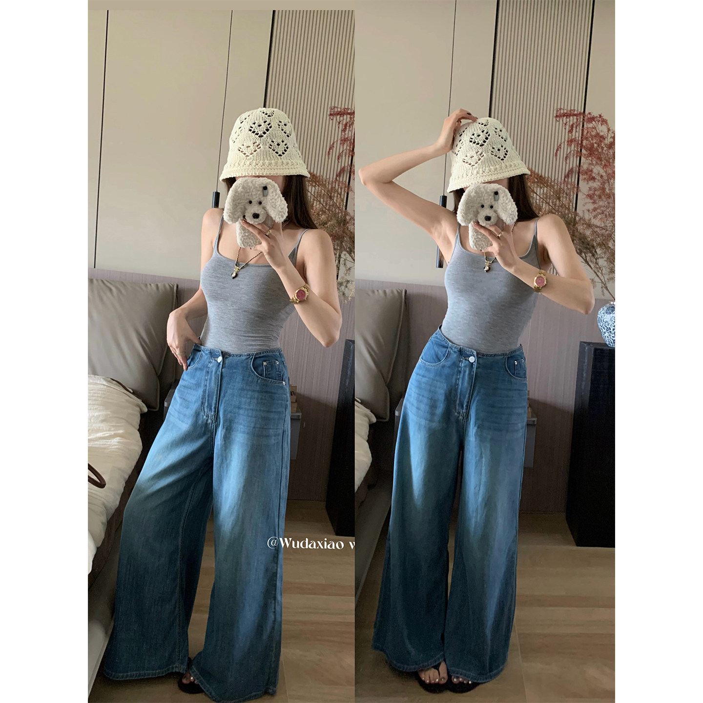 （吴大笑）打造漫画腿～松弛感轻薄高腰显瘦百搭阔腿裤丝麻牛仔裤,女装/女士精品,牛仔裤,淘宝优惠券,粉丝福利购,淘宝优惠卷