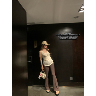 （吴大笑）微漾流线型～气质百搭显瘦高腰舒适修饰腿型翻腰微喇裤